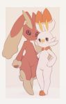  2019 anthro black_sclera duo embrace eyelashes female flat_chested fur hi_res kekitopu lagomorph looking_at_viewer lopunny mammal nintendo nude pok&eacute;mon pok&eacute;mon_(species) pussy red_eyes scorbunny simple_background smile standing video_games 