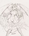  breasts claws dragon female fire greyscale hair horn horns kirianna magic monochrome navel nipples nude plain_background pussy scalie sketch solo tail white_background wings zavian 