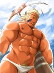  blonde_hair breath_of_fire cray face_paint facepaint hair male muscles nipples pubes pubic_hair solo thong unknown_artist weapon woren 