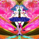  abstract glasses kazaana multiple_girls original psychedelic school_uniform thighhighs 