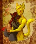  anthro black black_fur blush canine color_contrast couple duo feline female fur garurykai hug love male mammal straight yellow yellow_fur 