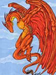  blue_eyes clouds dragon dragonrage flying male nude red scalie sky solo tail wings 
