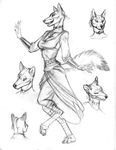  asheru_(setting) calpernia canine choker digitigrade dress female scott_ruggels sketch solo tail wolf 