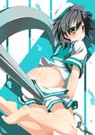  absurdres anchor ass bad_id bad_pixiv_id barefoot black_hair feet hat highres murasa_minamitsu nironiro no_panties sailor sailor_collar sailor_hat short_hair solo touhou 