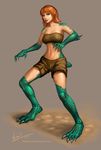  breasts claws clothing dragon female human numba-one plantigrade scales scalie shorts solo tail tanis transformation 