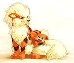  ??? arcanine canine duo feral growlithe kaku_mui mammal nintendo plain_background pok&#233;mon pok&eacute;mon restricted_palette size_difference video_games white_background 