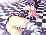  ass bare_shoulders blush bra breasts dean green_eyes highres lingerie long_hair lying medium_breasts multicolored_hair on_side open_mouth panties panty_&amp;_stocking_with_garterbelt petals solo stocking_(psg) striped striped_bra striped_legwear striped_panties thighhighs two-tone_hair underwear 