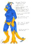  banrai banrai(character) blue breasts claws dragon hindpaw horns model_sheet orange_eyes piercing pouch scalie solo tail yellow 