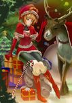  bad_id bad_pixiv_id bike_shorts boots candy candy_cane christmas christmas_tree food hat one_eye_closed orange_hair original reindeer santa_boots santa_costume santa_hat sayuhime_tatsumi short_hair smile solo 