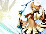  blonde_hair blue_eyes bow_(weapon) earrings jewelry kininaljaguar labelle saga saga_frontier_2 skirt solo weapon yellow_skirt 