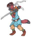  alliieennss belt blue_eyes boots brown_hair canine chrono_trigger clothed clothing cosplay hair headband male mammal pink_nose plain_background rydian short_hair solo sword weapon white_background wristband 