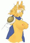  anthro big_breasts breasts canine cape colored dog fang fangs female fox fur hair hair_over_eye kemono looking_at_viewer mammal nipples nude orange orange_fur plain_background pose scarf sega shining_(series) shining_force sindoll solo sweat video_games vixen white_background wolf 