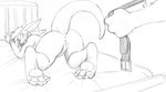  all_fours ball_gag bdsm bed belt bondage butt cuntboy hindpaw intersex kangaroo looking_back marsupial pussy sketch strider_orion tail 