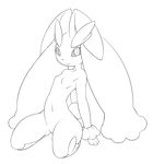  arms bent_legs breasts ears female leaning leaning_back legs line_art looking_at_viewer lopunny monochrome navel nintendo nude plain_background pok&#233;mon pok&#233;morph pok&eacute;mon sindoll small_breasts solo spread_legs spreading video_games white_background wide_hips 