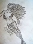  black_and_white da_sachamo female hair mermaid monochrome not_furry pencil sketch solo 