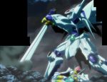  cybuster highres mecha screencap smoke stitched super_robot_wars super_robot_wars_original_generation sword third-party_edit valsione weapon 