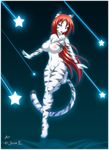  badly_resized blue_eyes breasts chest_tuft feline female hair jessica_elwood looking_at_viewer nipples nude red_hair shooting_star solo stars stripes tail tiger white_tiger 