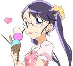  :p eating face food glasses heartcatch_precure! ice_cream precure purple_eyes purple_hair solo tongue tongue_out tsukikage_yuri umanosuke 