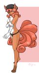  breasts canine chest_tuft cosplay female fox fur hat mammal mingchee multiple_tails nintendo nipples patty_(mingchee) pok&#233;mon pok&#233;morph pokemon rocket_grunt solo team_rocket tuft video_games vulpix 