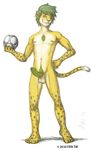 2010 balls feline football front green_eyes green_hair green_penis leopard male mascot penis pose presenting soccer solo south_africa world_cup yellowpower zakumi 