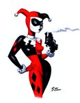  gun harlequin harlequinn harley_quinn mask plain_background ranged_weapon smoke solo unknown_artist weapon white_background 