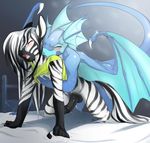  anal balls bed blush dragon equine erection eyes_closed gay hair long_hair male open_mouth penis peritian saliva scalie shirt stripes stripes_(character) sweat wings zebra 