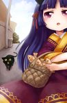  :o animal_ears basket black_cat blush cat cloud day fengmu food gokou_ruri hairband japanese_clothes long_hair open_mouth ore_no_imouto_ga_konna_ni_kawaii_wake_ga_nai purple_eyes sky solo taiyaki wagashi 