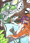  cheetah feline female fruit hair holly_massey mammal purple_hair sun tail taur vines 