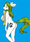  canine dog eyes_closed female green_hair hair hat mammal markings michiyoshi nude solo standing straw_hat 