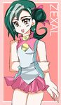  green_hair mizuki_kotori_(yuu-gi-ou_zexal) ribbon short_hair skirt solo yuu-gi-ou yuu-gi-ou_zexal 