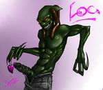  &hearts; antennae claws glowing_eyes green grin hybrid invader_zim irken kuro-musouka loc long_claws muscles orange_eyes penis sharp_teeth six_pac six_pack solo valentines_day xeno 