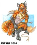  anyare canine corset crossdressing fox hat male mammal plain_background solo traditional_media whip white_background 