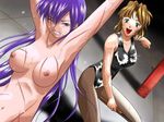  bdsm blonde_hair breasts clenched_teeth long_hair nude purple_hair teeth whip_marks whipping 