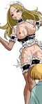  1girl ahegao blonde_hair blush breasts cum cum_in_pussy cum_on_body cum_on_breasts cum_on_upper_body empty_eyes facial fishnets fucked_silly large_breasts maid saliva sweat thighhighs 