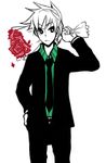  black bouquet flower formal gary_motherfucking_oak green_(pokemon) necktie ookido_green pokemon pokemon_(game) pokemon_firered_and_leafgreen simple_background suit 