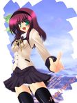  angel_beats! blazer foreshortening green_eyes jacket panties pantyshot purple_hair saano_chia school_uniform short_hair solo thighhighs underwear yuri_(angel_beats!) 