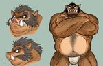  boar body_hair chubby hairy happy_trail looking_at_viewer male mammal musclegut muscles overweight porcine solo unknown_artist 