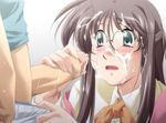  amorous_professor_cherry binetsu_kyoushi_cherry blinking blush brown_hair cum glasses handjob hise_chirei long_hair uncensored yamane_masahiro zyx 