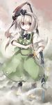  absurdres black_hairband hairband highres katana konpaku_youmu nanaroku_(fortress76) red_eyes scabbard sheath short_hair silver_hair solo sword touhou weapon 