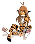 black brown_hair chest_tuft covering_self cute feline female flora_(twokinds) hair keidran long_brown_hair long_hair looking_at_viewer nude open_mouth orange sitting solo stripes tail tiger tom_fischbach twokinds white yellow_eyes 