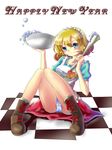  alice_margatroid apron bad_id bad_pixiv_id blonde_hair blue_eyes boots checkered checkered_floor hairband panties pantyshot pantyshot_(sitting) short_hair sitting solo terry2009 touhou typo underwear 