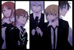  3boys accelerator bad_id bad_pixiv_id biribiri black_gloves column_lineup electricity formal gloves headband kakine_teitoku misaka_mikoto mugino_shizuri multiple_boys multiple_girls necktie open_collar ryuuki_(hydrangea) sogiita_gunha suit to_aru_majutsu_no_index 