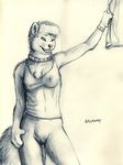  black_and_white bottomless canine collar female fox kalahari monochrome pussy sketch skimpy solo standing tank_top 