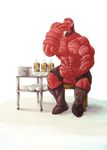 beard beer beverage demon drinking erection facial_hair food hellboy hooves male muscles penis plain_background red red_skin solo teddybearlumpkins white_background 