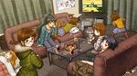  akizuki_ritsuko chiaki_rakutarou cookie couch food futami_ami futami_mami game_console ganaha_hibiki hagiwara_yukiho highres hoshii_miki idolmaster idolmaster_(classic) kikuchi_makoto kisaragi_chihaya living_room mario_kart multiple_girls nonowa playing_games sleeping super_famicom table television 