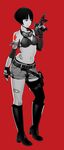  asymmetrical_clothes bandaid belt bikini_top bob_cut gloves goggles gun holster kombui original pp-2000 short_hair shorts solo star submachine_gun thighhighs weapon 