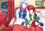  absurdres blanket bow braid christmas closed_eyes couch gift gloves hair_bow highres holding_hands hong_meiling izayoi_sakuya koakuma long_hair multiple_girls no_hat no_headwear red_hair remilia_scarlet short_hair silver_hair sleeping ti-tang touhou twin_braids window yukkuri_shiteitte_ne 