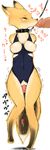  blush breasts canine chest_tuft collar cum dripping female fox insertion japanese_text kuroneko_mya leash male masturbation multi_breast nipples penis pussy sex_toy standing straight swimsuit torn_clothing trembling vibrator yellow_eyes 