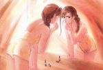  ayukawa_madoka braid camisole highres kimagure_orange_road leaning_forward lipstick long_hair makeup mirror reflection 