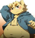  bottomless canine clothed clothing dog fat half-dressed hinami male mammal open_shirt overweight shirt solo 